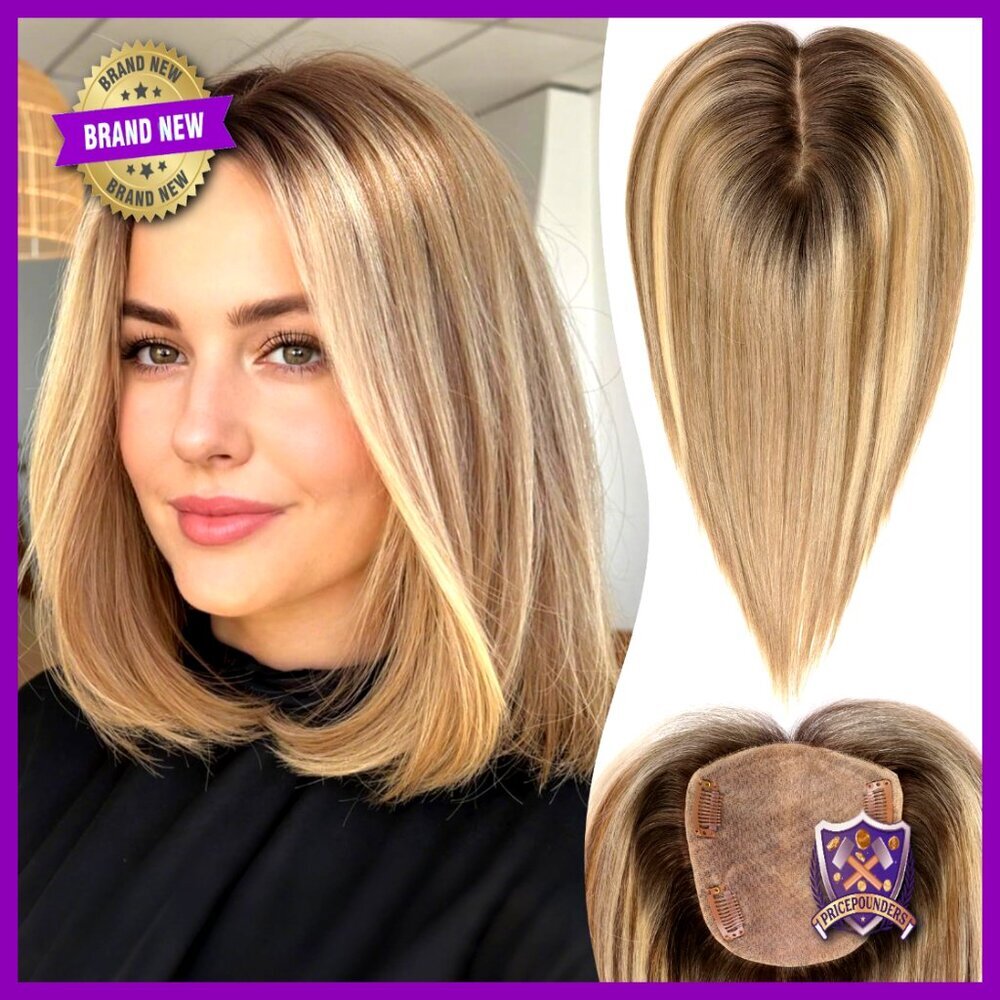 Human Hair Topper Large Coverage No Bangs Lightweight Breathable Natural Look